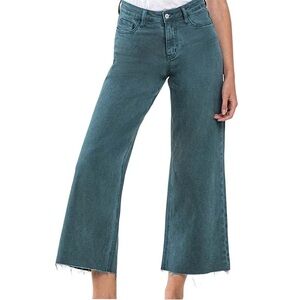 Vervet Women's High-Rise Wide Leg Cropped Jeans Balsam Green Size 30
